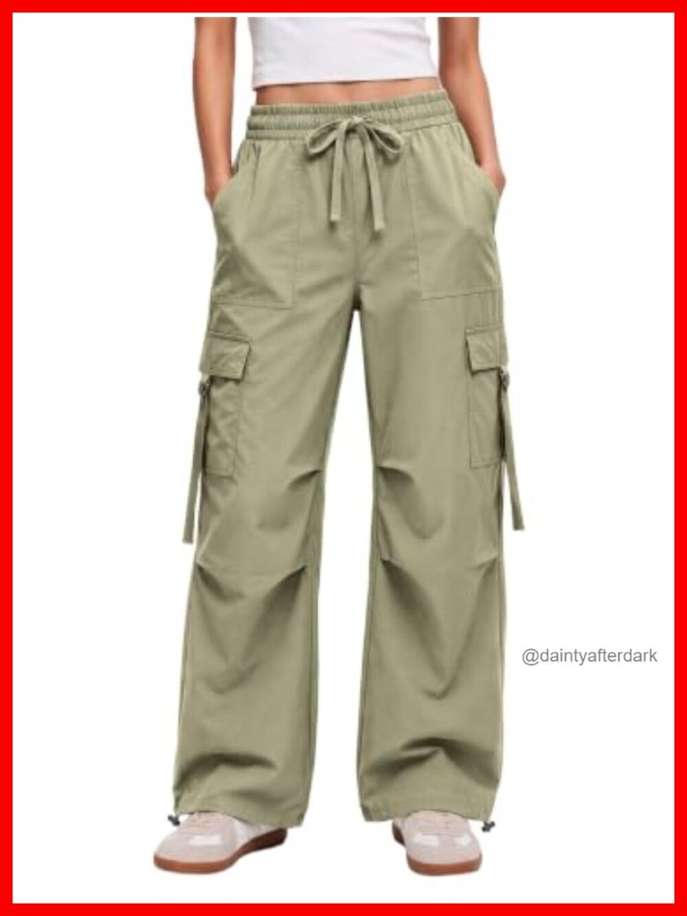 High Rise Wide Leg Cargo Pants Drawstring Utility Pockets Hiking